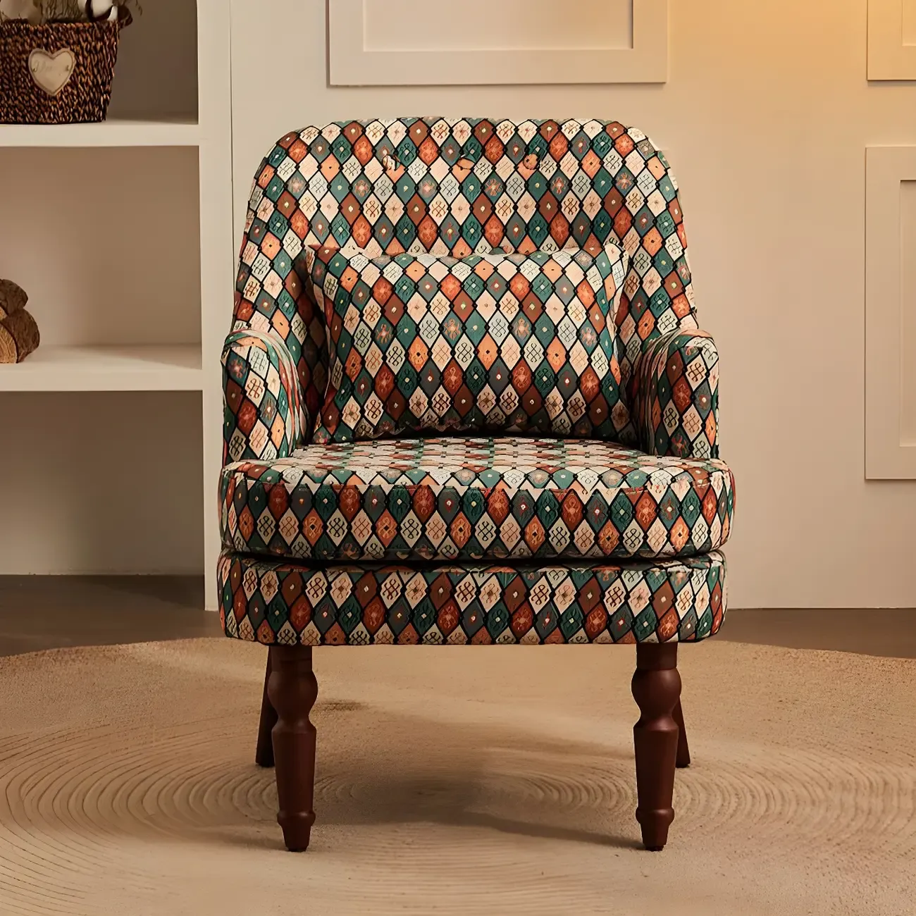 Scandinavian Patterned Upholstery Lounge Chair Image - 9