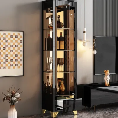 Modern Black Glass Display Cabinet with Storage for Living Room Image - 3