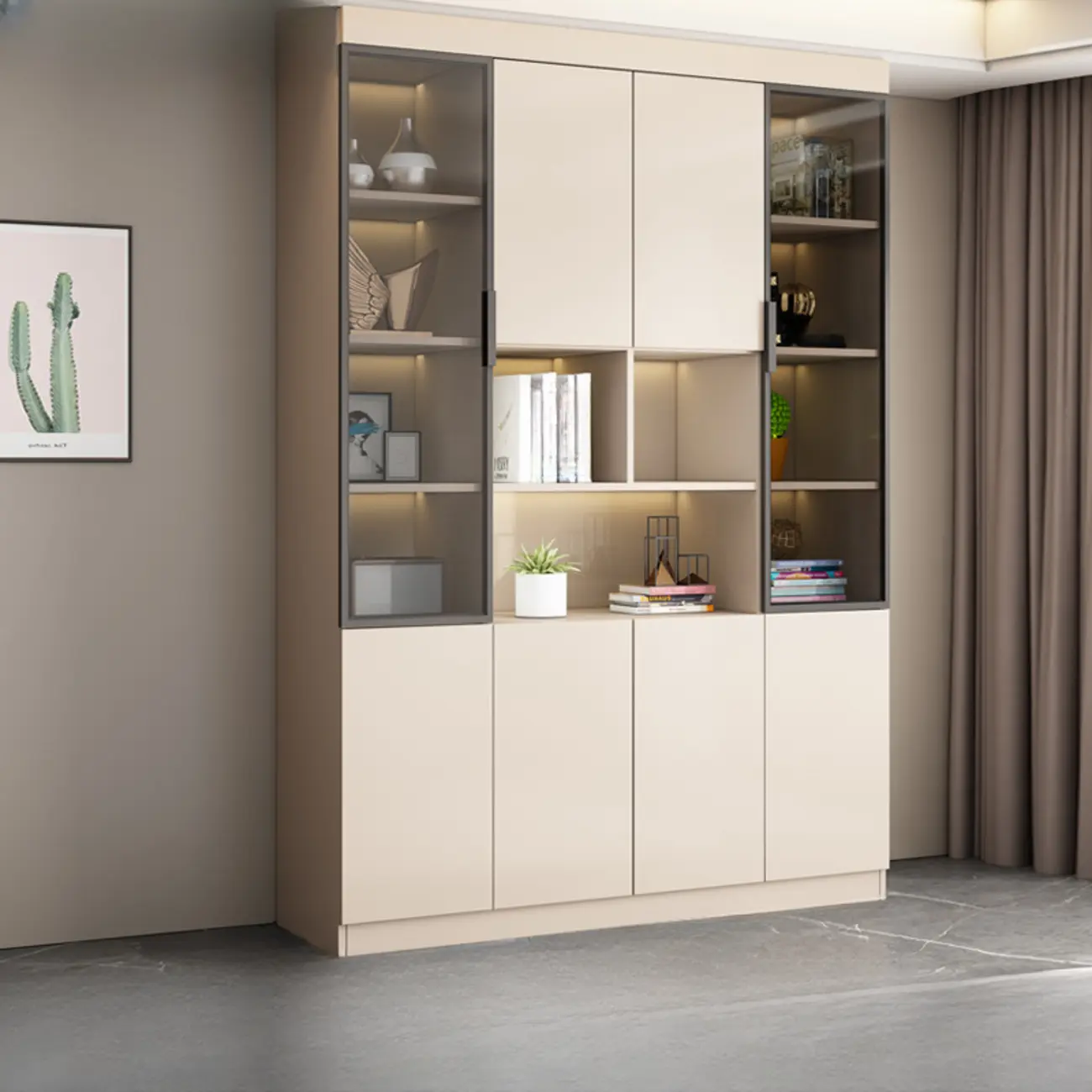 Modern Wooden Display Cabinet with Glass Shelves Image - 9 | homeyfad