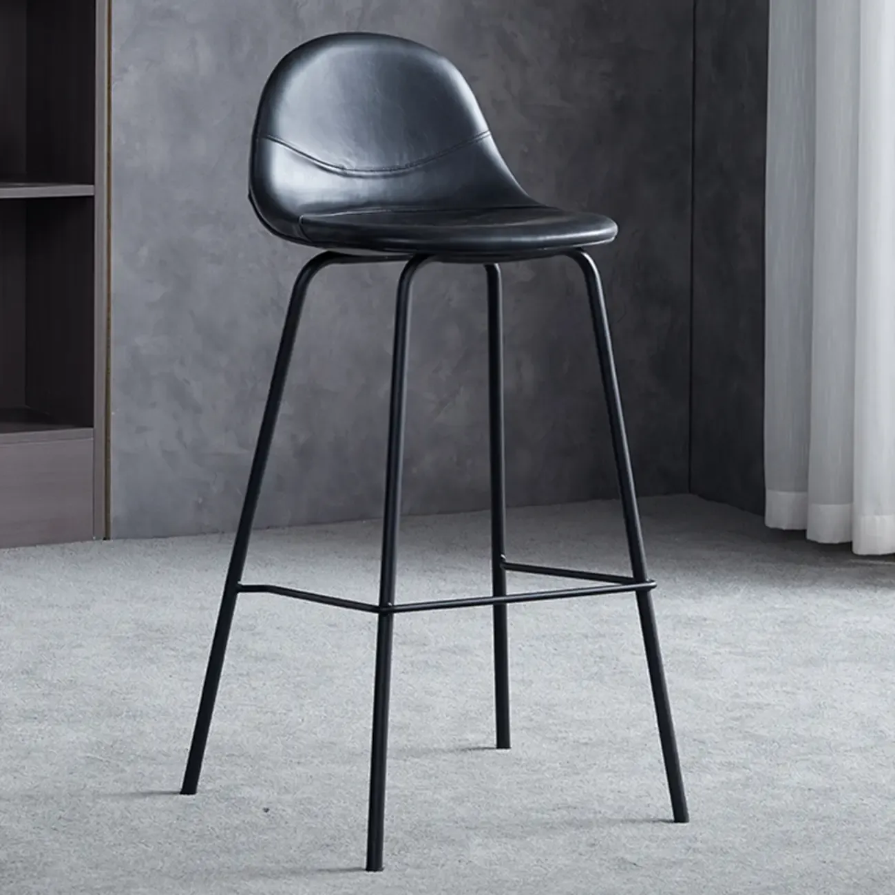 Modern Leather Bar Stools with Backrest for Home Image - 8