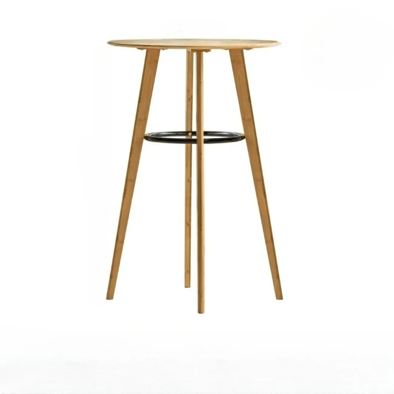 Scandinavian Bamboo Round Pub Bar Table with Black Footrest for Dining Image - 2 | homeyfad