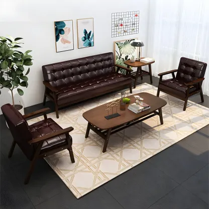 Modern Leather Tufted Accent Chair with Wood Frame Image - 4