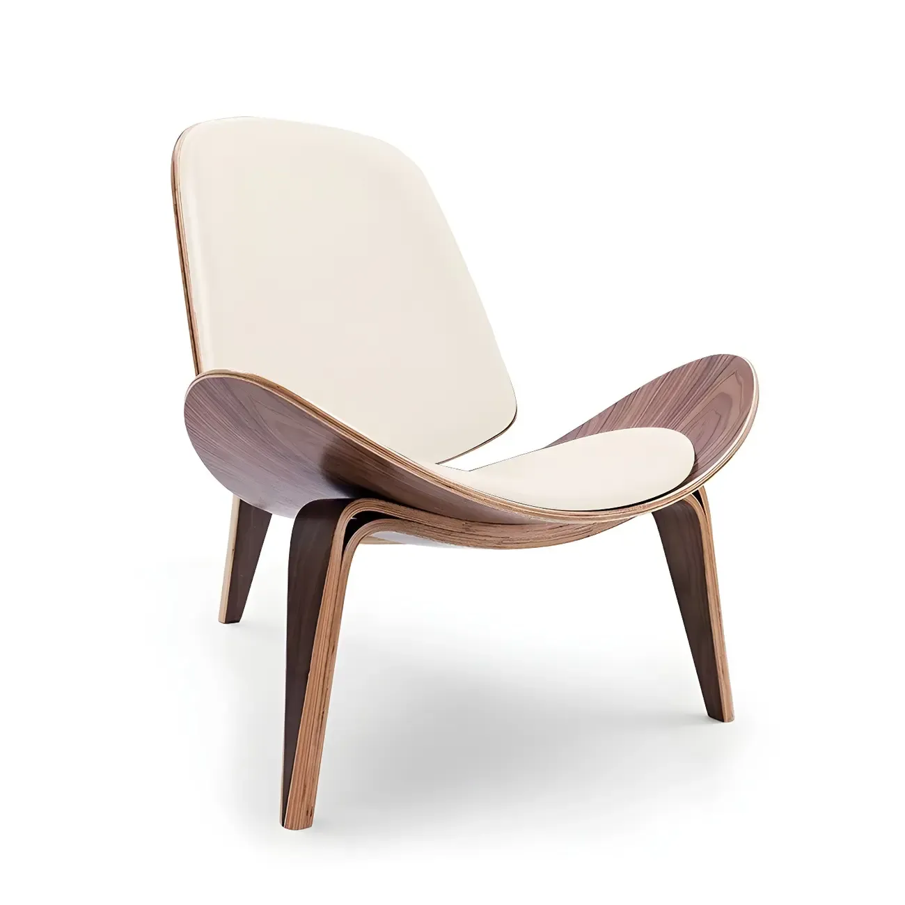 Scandinavian Leather/Linen Accent Chair with Wood Frame Image - 8