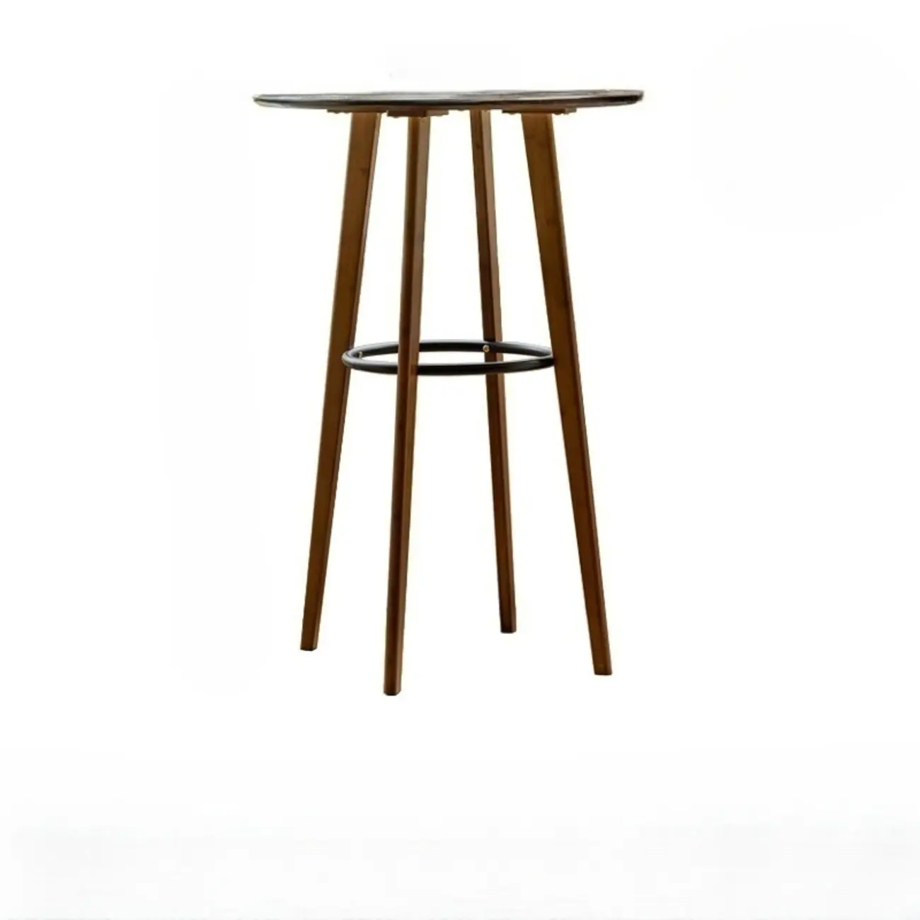 Scandinavian Bamboo Round Pub Bar Table with Black Footrest for Dining Image - 3 | homeyfad