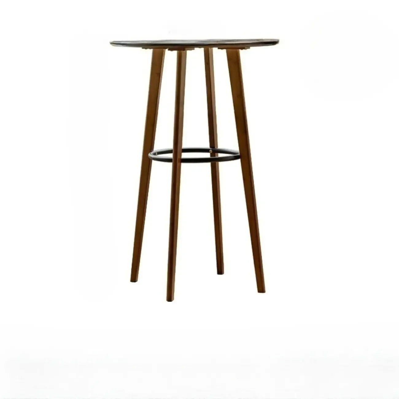 Scandinavian Bamboo Round Pub Bar Table with Black Footrest for Dining Image - 3