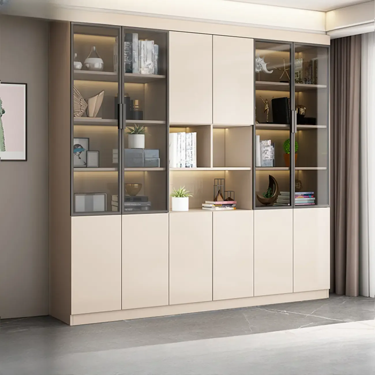 Modern Wooden Display Cabinet with Glass Shelves Image - 11