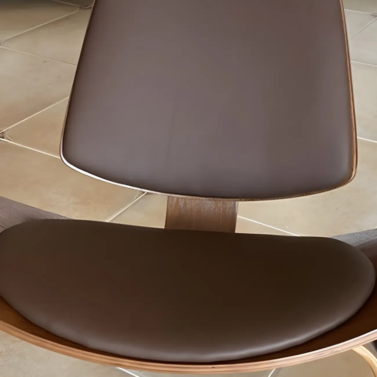 Scandinavian Leather/Linen Accent Chair with Wood Frame Image - 9