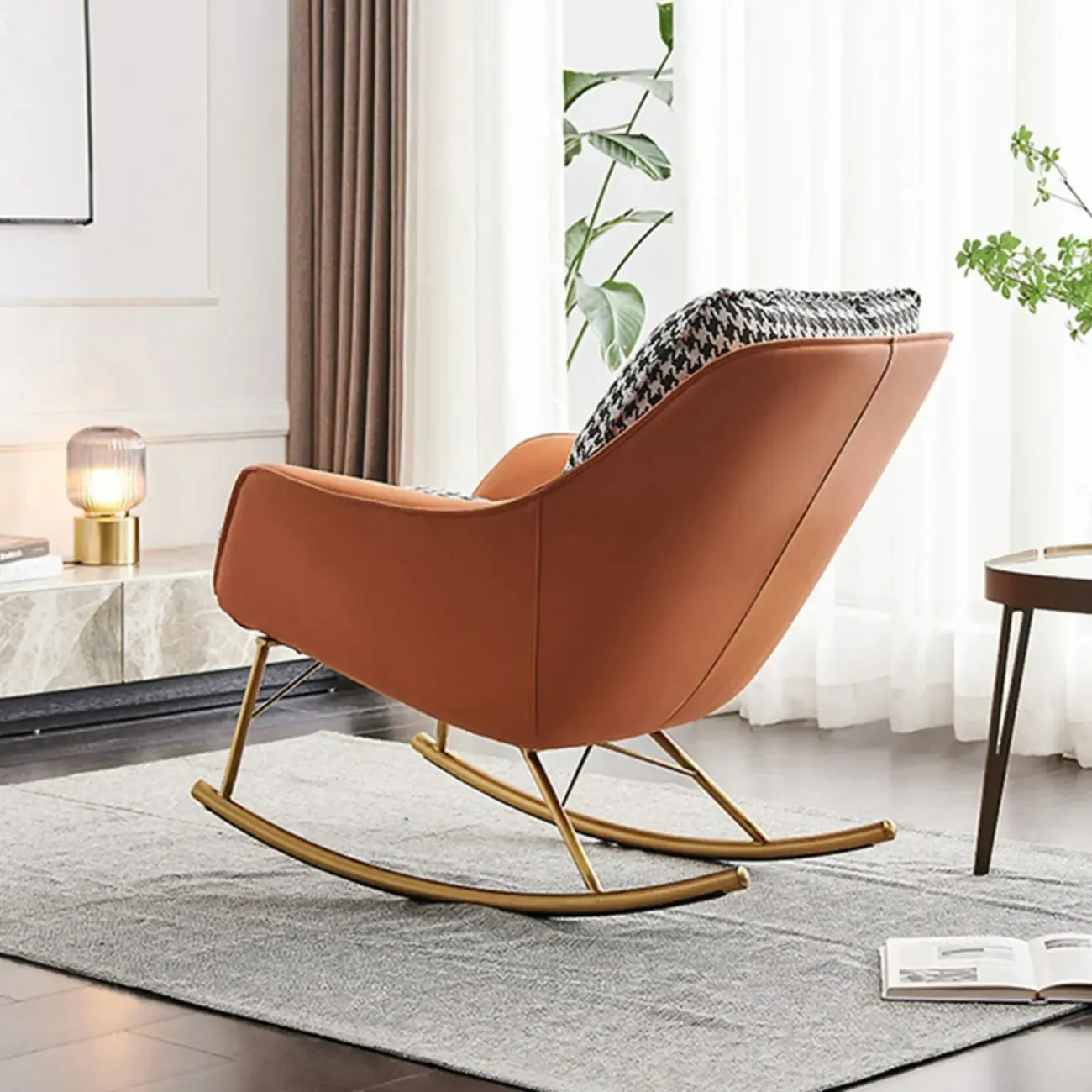 Houndstooth Upholstered Rocking Chair with Track Arm Image - 4
