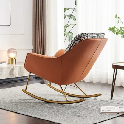 Houndstooth Upholstered Rocking Chair with Track Arm Image - 4