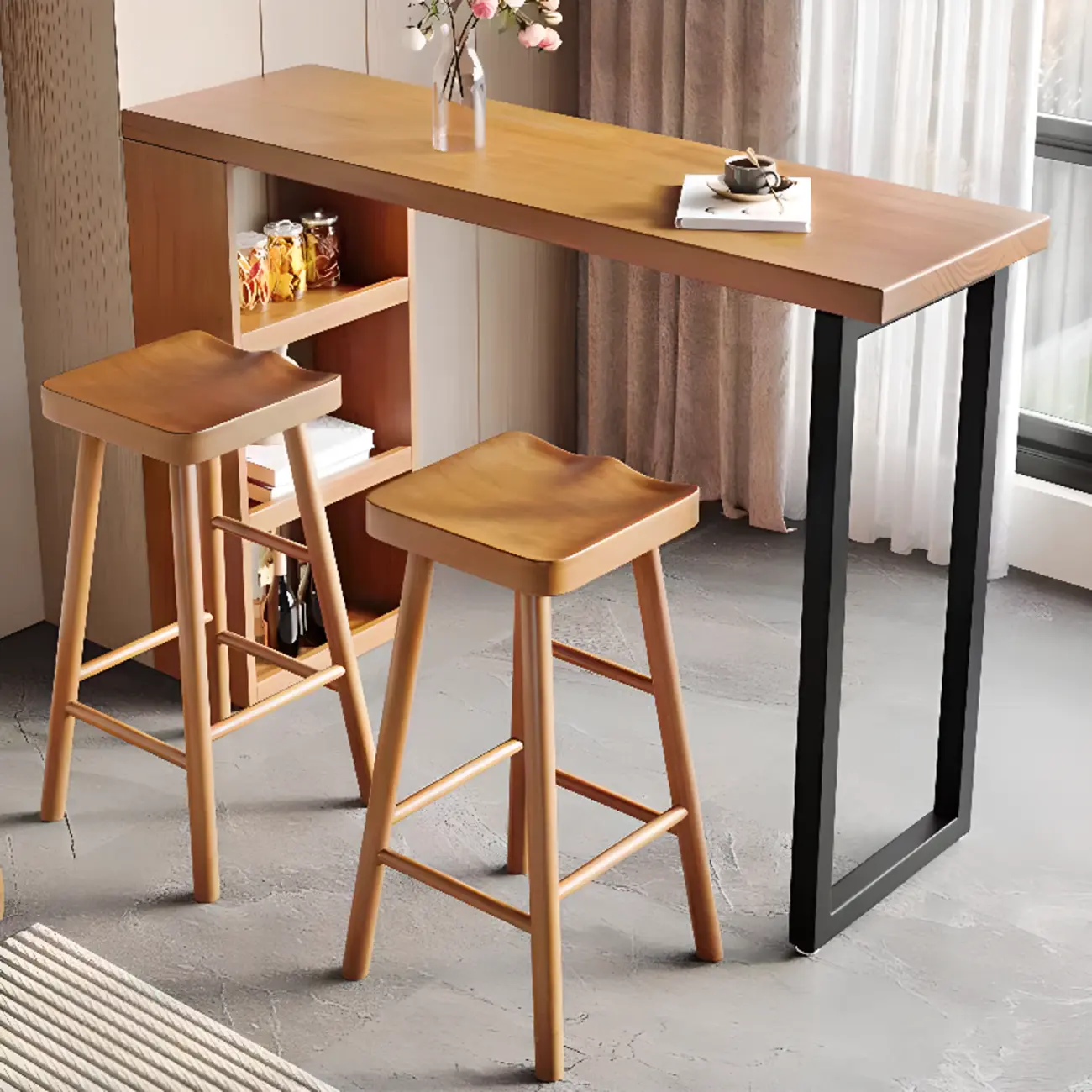 Nordic Pine Wood Rectangular Bar Table with Storage Rack for Dining Room Image - 1 | homeyfad