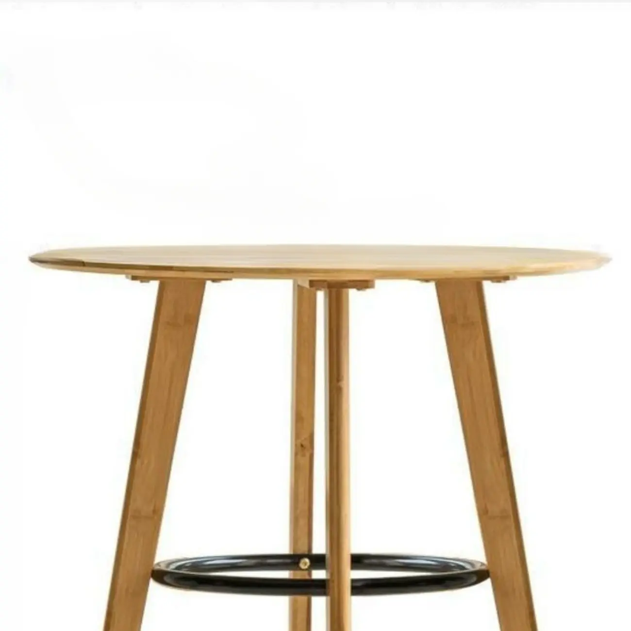 Scandinavian Bamboo Round Pub Bar Table with Black Footrest for Dining Image - 5 | homeyfad