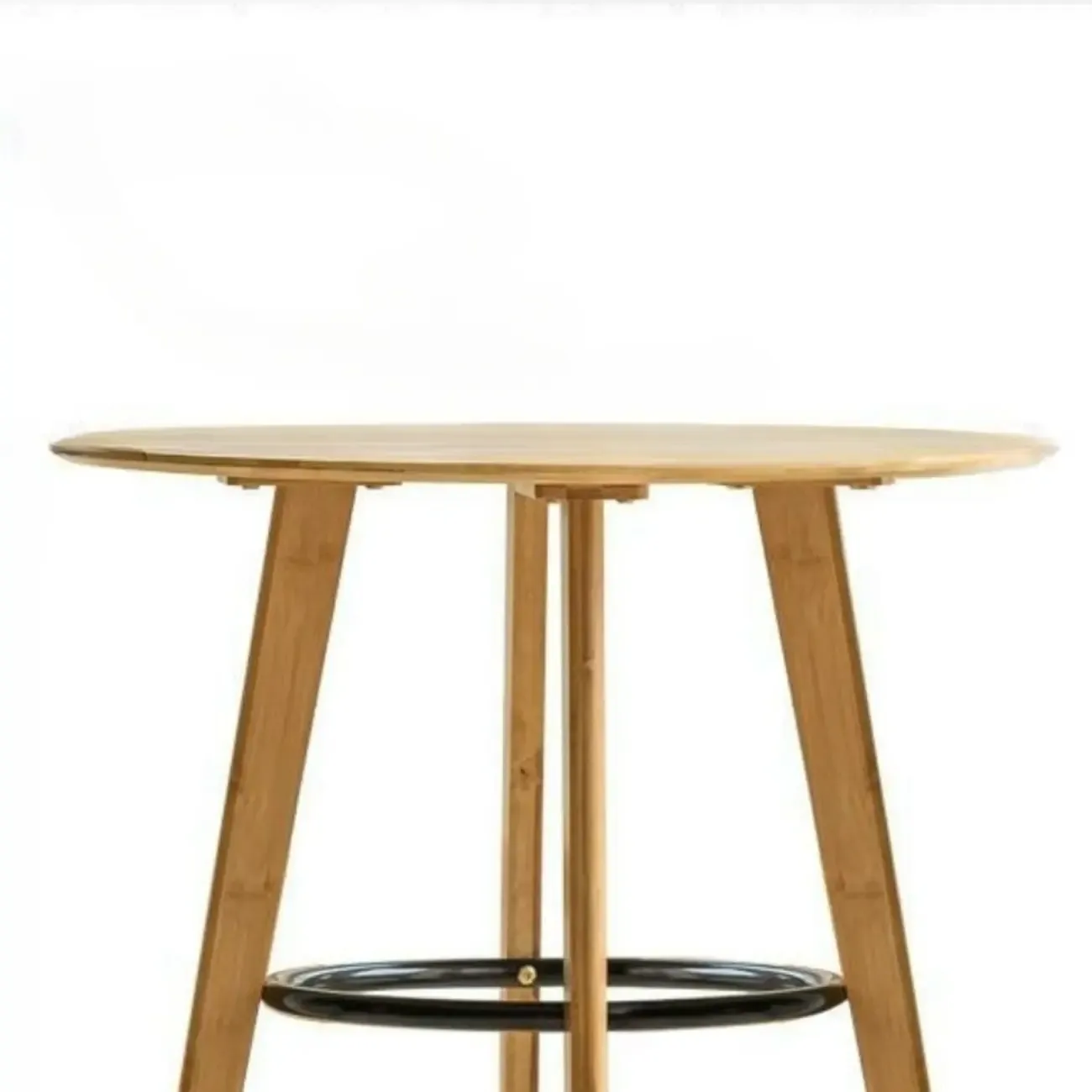 Scandinavian Bamboo Round Pub Bar Table with Black Footrest for Dining Image - 5