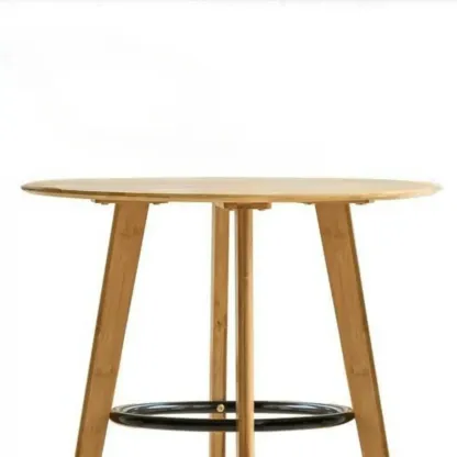 Scandinavian Bamboo Round Pub Bar Table with Black Footrest for Dining Image - 5