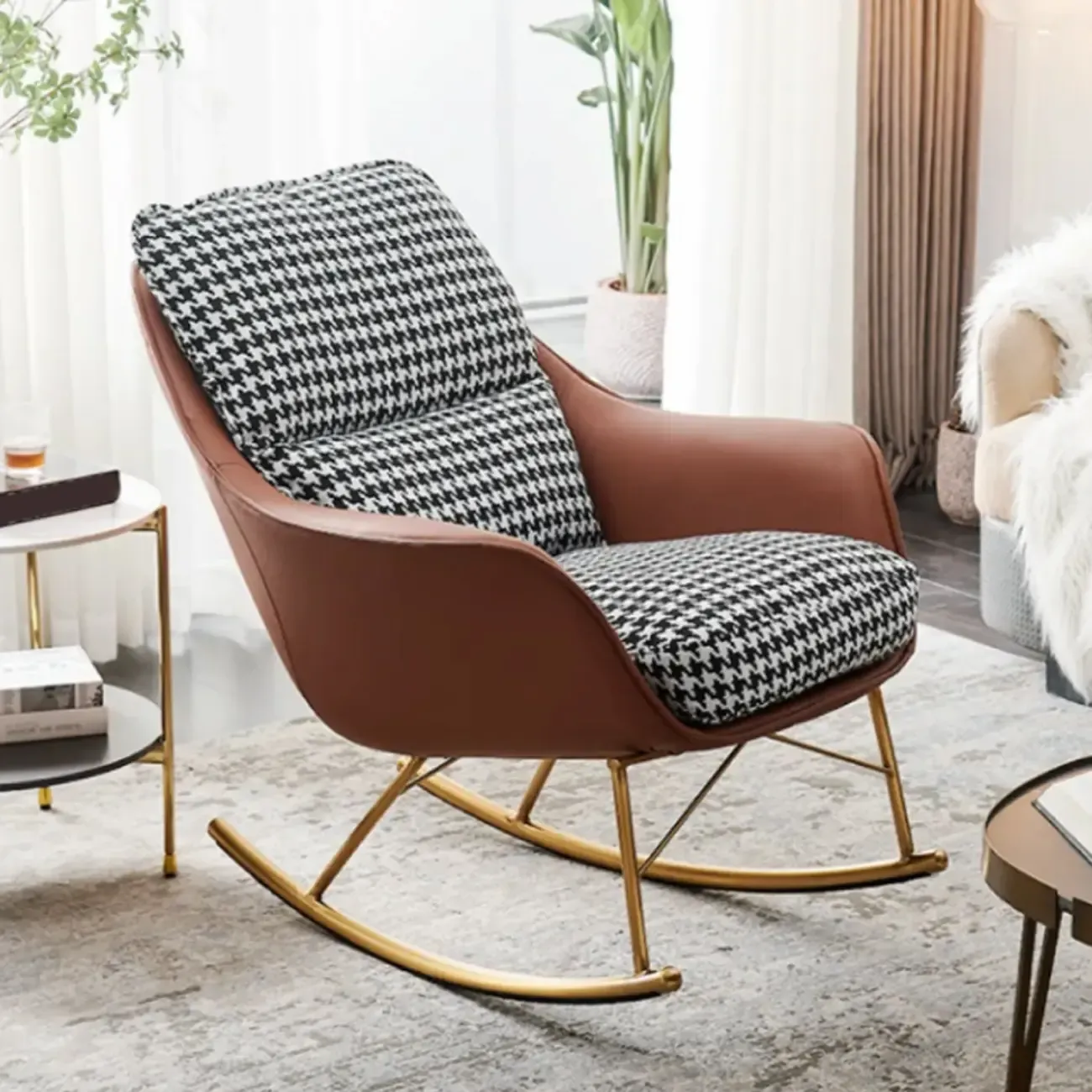 Houndstooth Upholstered Rocking Chair with Track Arm Image - 5