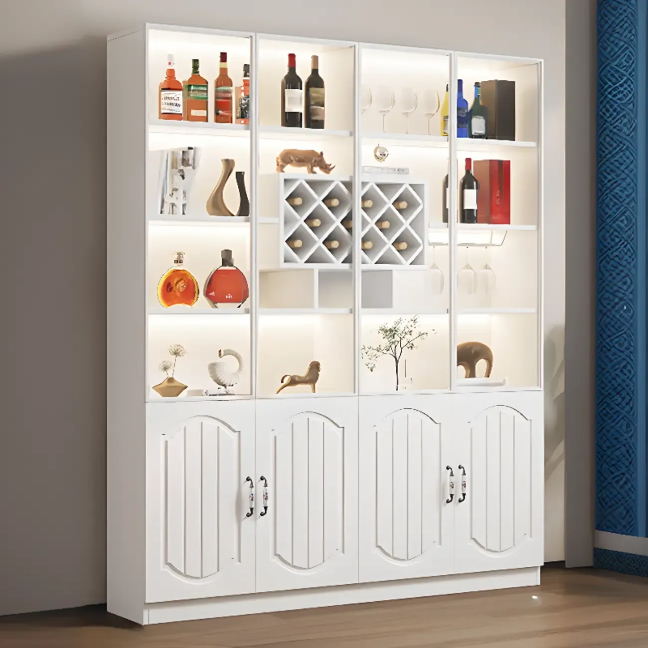 Stylish Glass Display Cabinet with Shelves & Lighting for Kitchen Image - 19