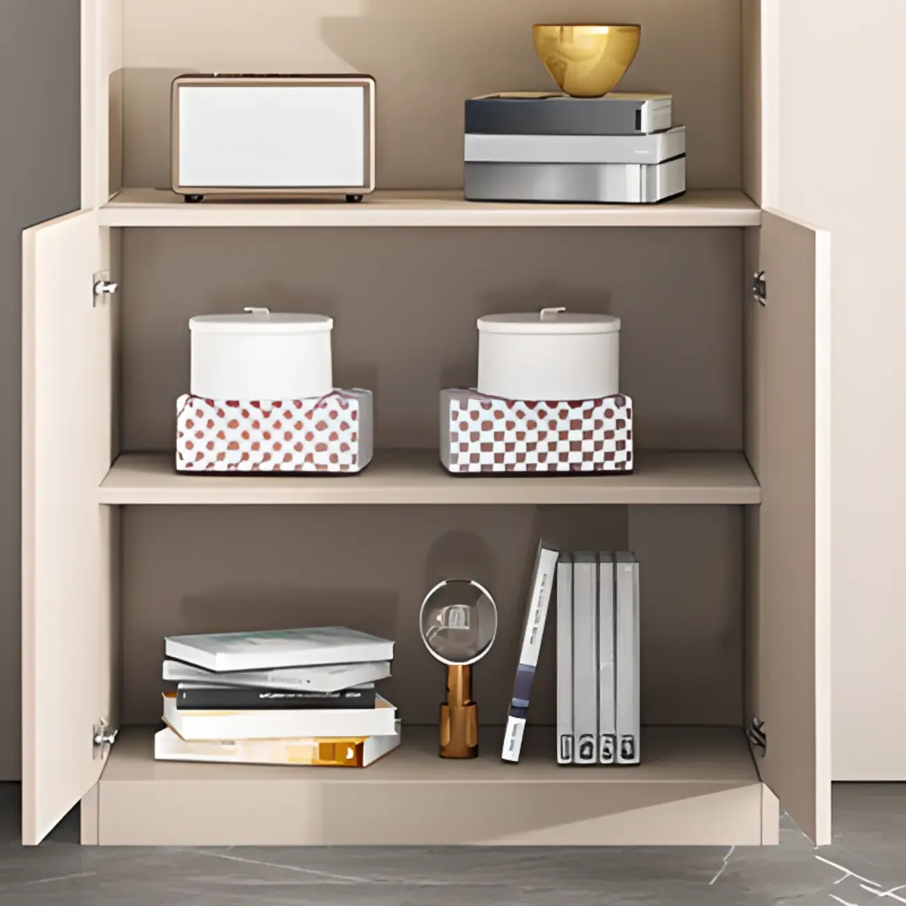 Modern Wooden Display Cabinet with Glass Shelves Image - 12