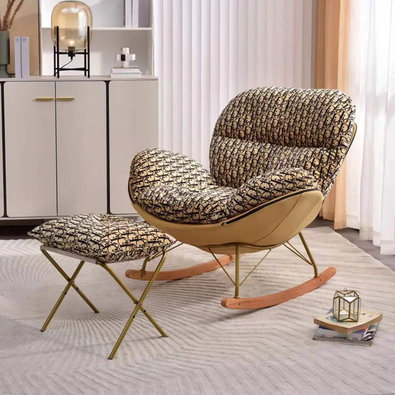 Modern Ergonomic Wingback Rocking Chair with Upholstered Image - 1 | homeyfad