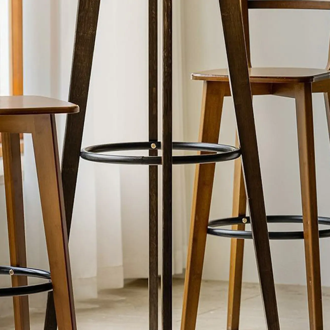 Scandinavian Bamboo Round Pub Bar Table with Black Footrest for Dining Image - 6 | homeyfad