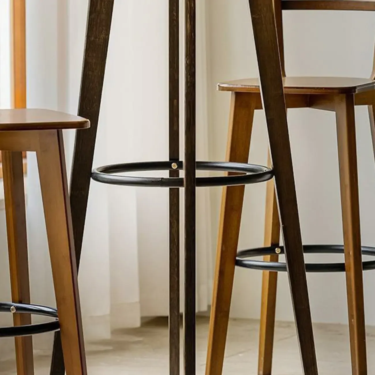 Scandinavian Bamboo Round Pub Bar Table with Black Footrest for Dining Image - 6