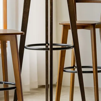 Scandinavian Bamboo Round Pub Bar Table with Black Footrest for Dining Image - 6