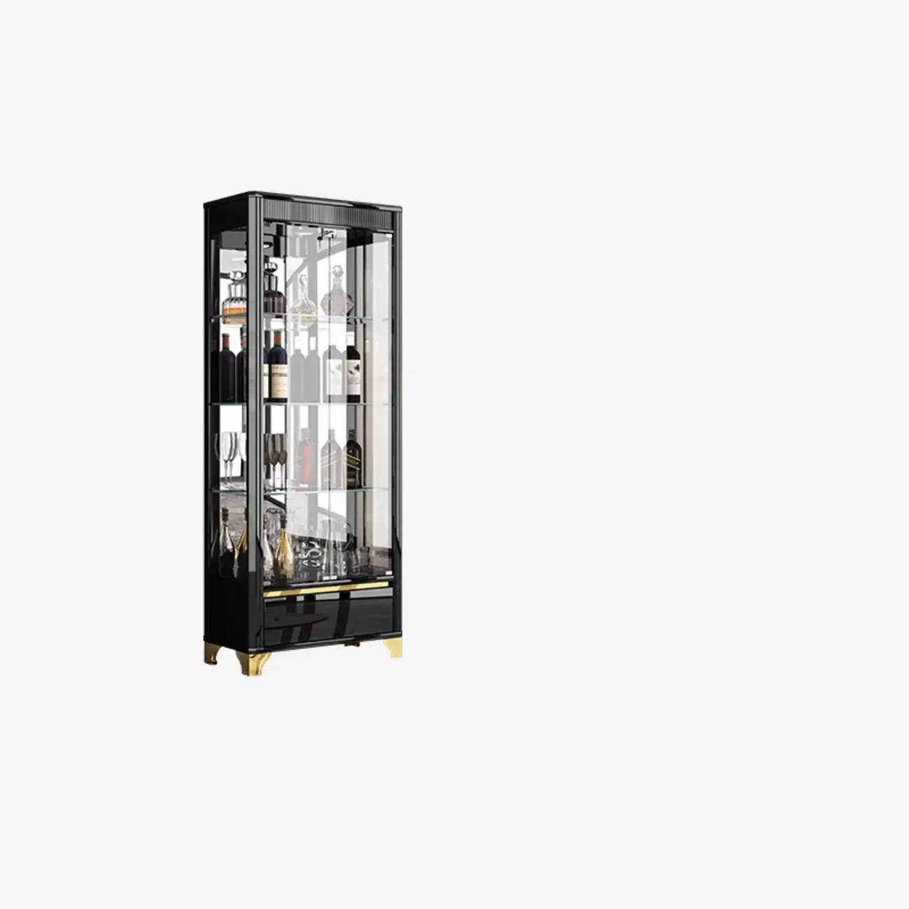 Modern Black Glass Display Cabinet with Storage for Living Room Image - 8