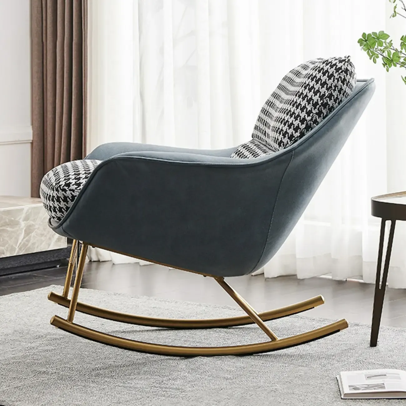 Houndstooth Upholstered Rocking Chair with Track Arm Image - 6