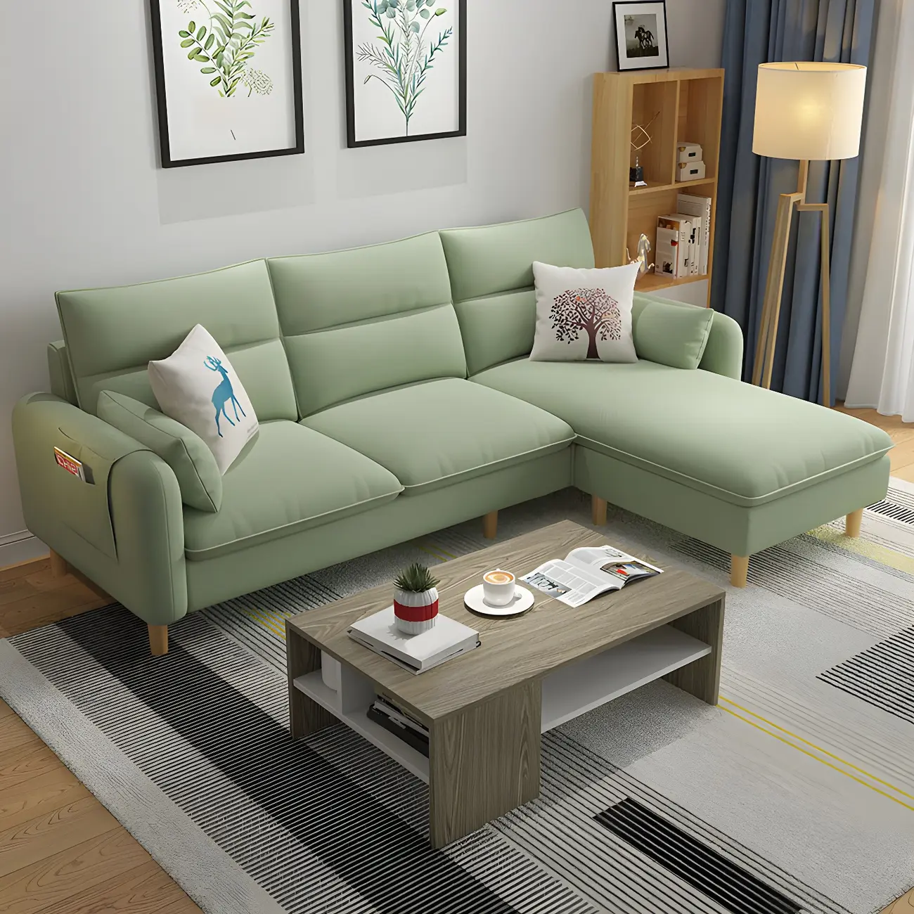 Scandinavian Linen Sofa Chaise with Storage for Living Room  Image - 1 | homeyfad