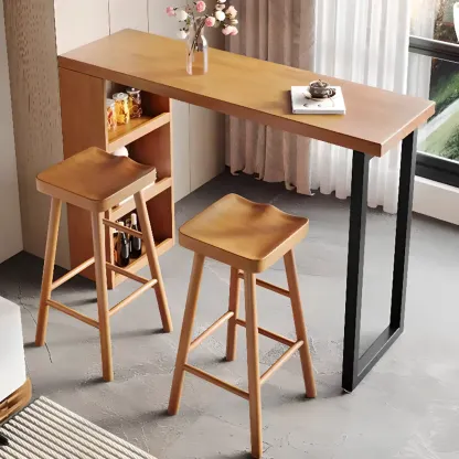 Nordic Pine Wood Rectangular Bar Table with Storage Rack for Dining Room Image - 3