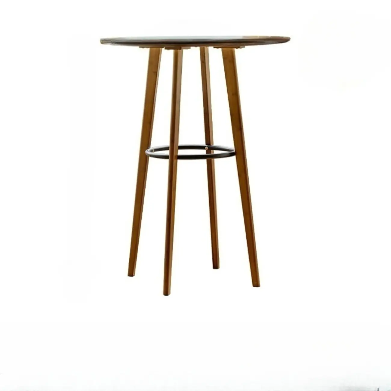 Scandinavian Bamboo Round Pub Bar Table with Black Footrest for Dining Image - 7 | homeyfad