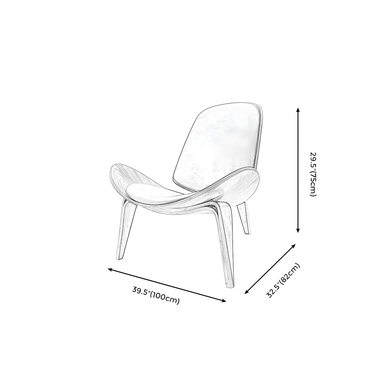 Scandinavian Leather/Linen Accent Chair with Wood Frame #size | homeyfad