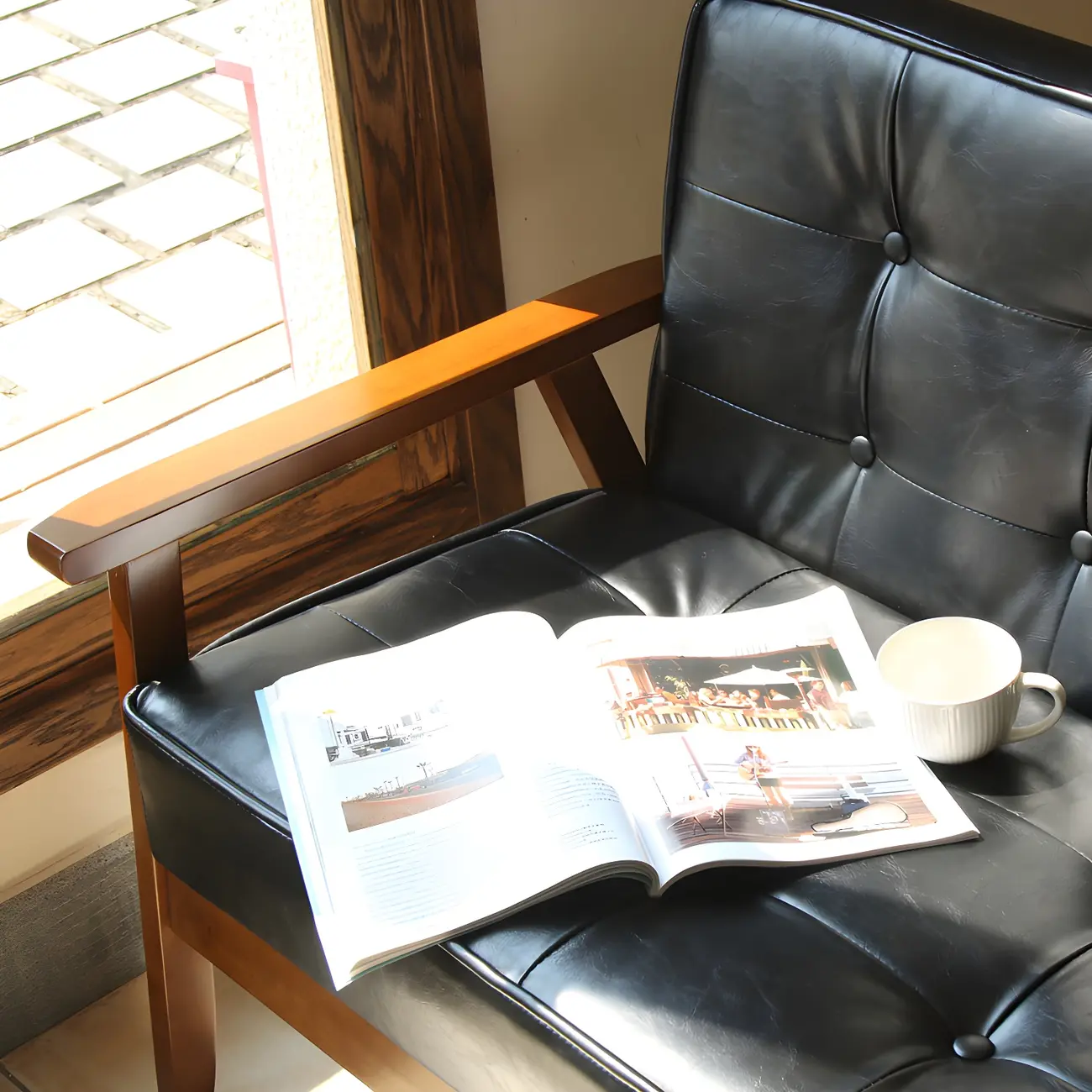 Modern Leather Tufted Accent Chair with Wood Frame Image - 8 | homeyfad