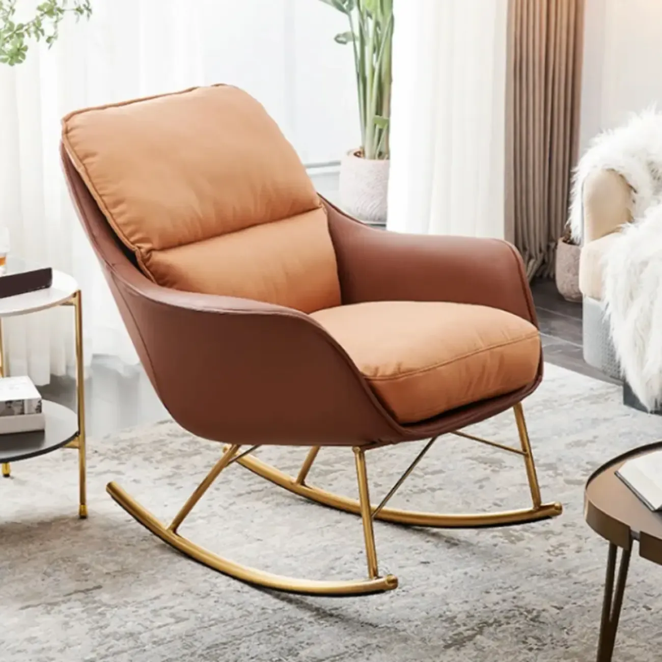 Houndstooth Upholstered Rocking Chair with Track Arm Image - 7