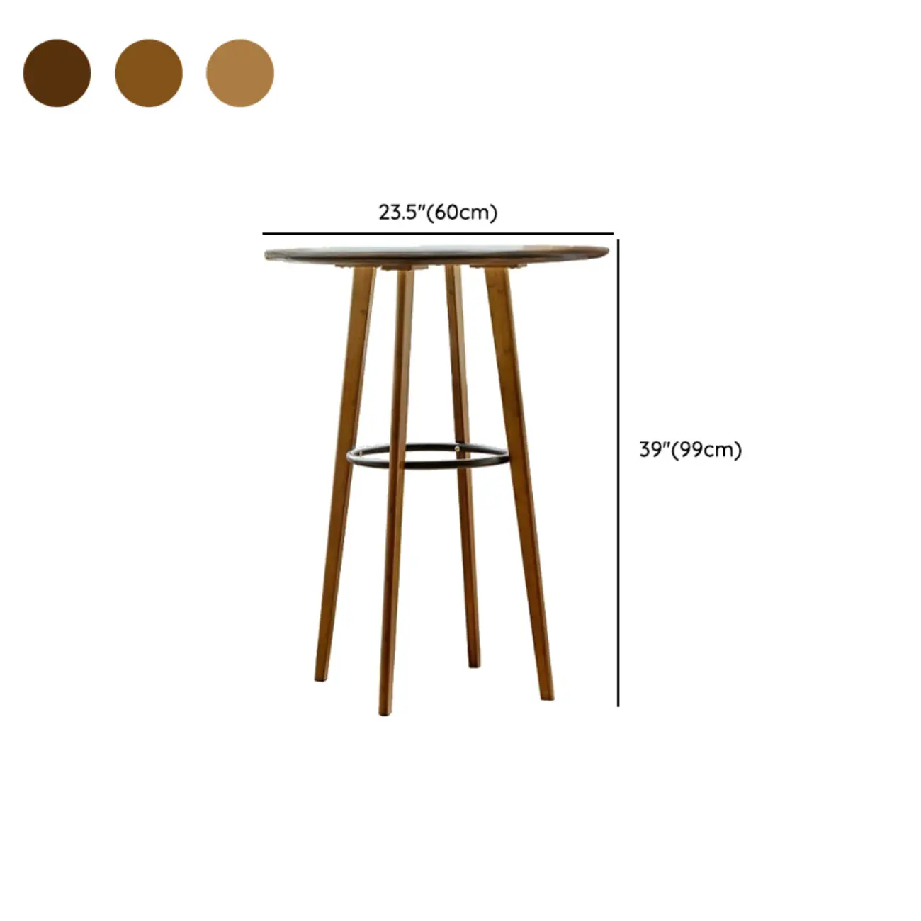 Scandinavian Bamboo Round Pub Bar Table with Black Footrest for Dining #size | homeyfad