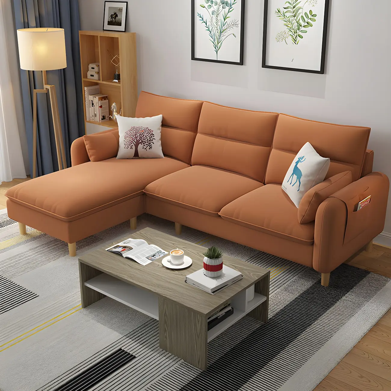 Scandinavian Linen Sofa Chaise with Storage for Living Room  Image - 2 | homeyfad