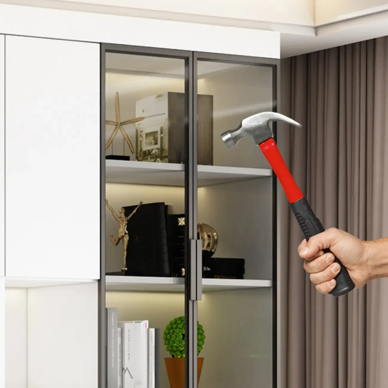 Modern Wooden Display Cabinet with Glass Shelves Image - 14