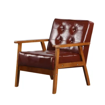 Modern Leather Tufted Accent Chair with Wood Frame Image - 9