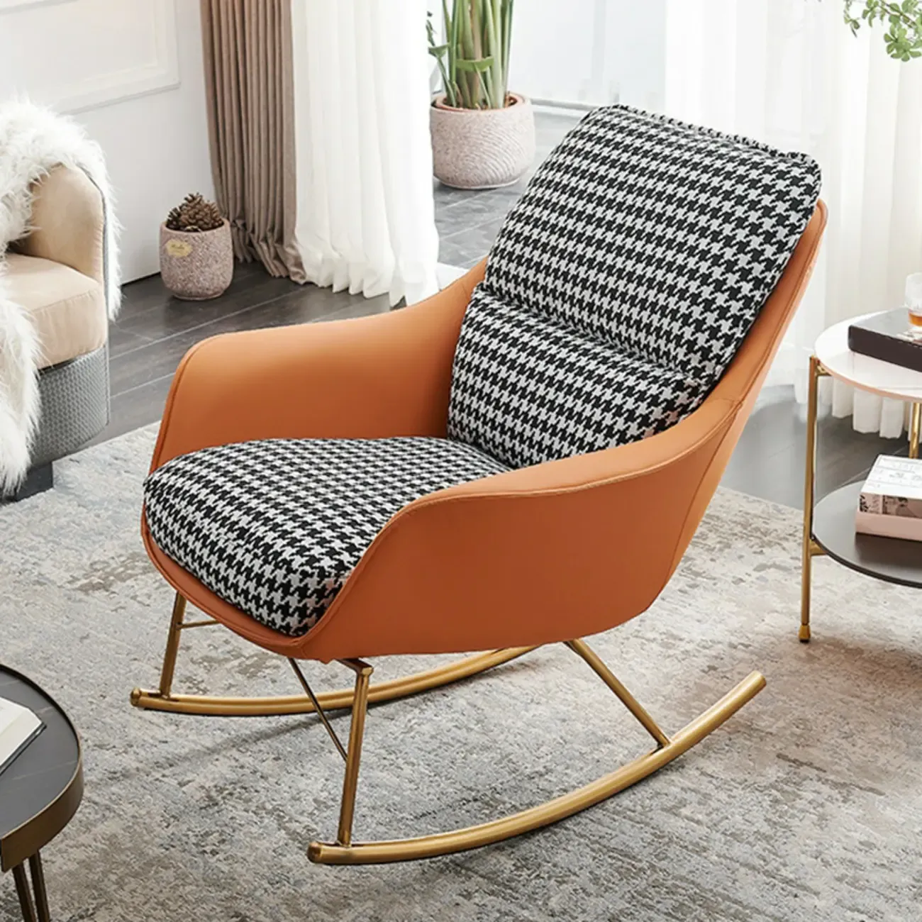 Houndstooth Upholstered Rocking Chair with Track Arm Image - 8