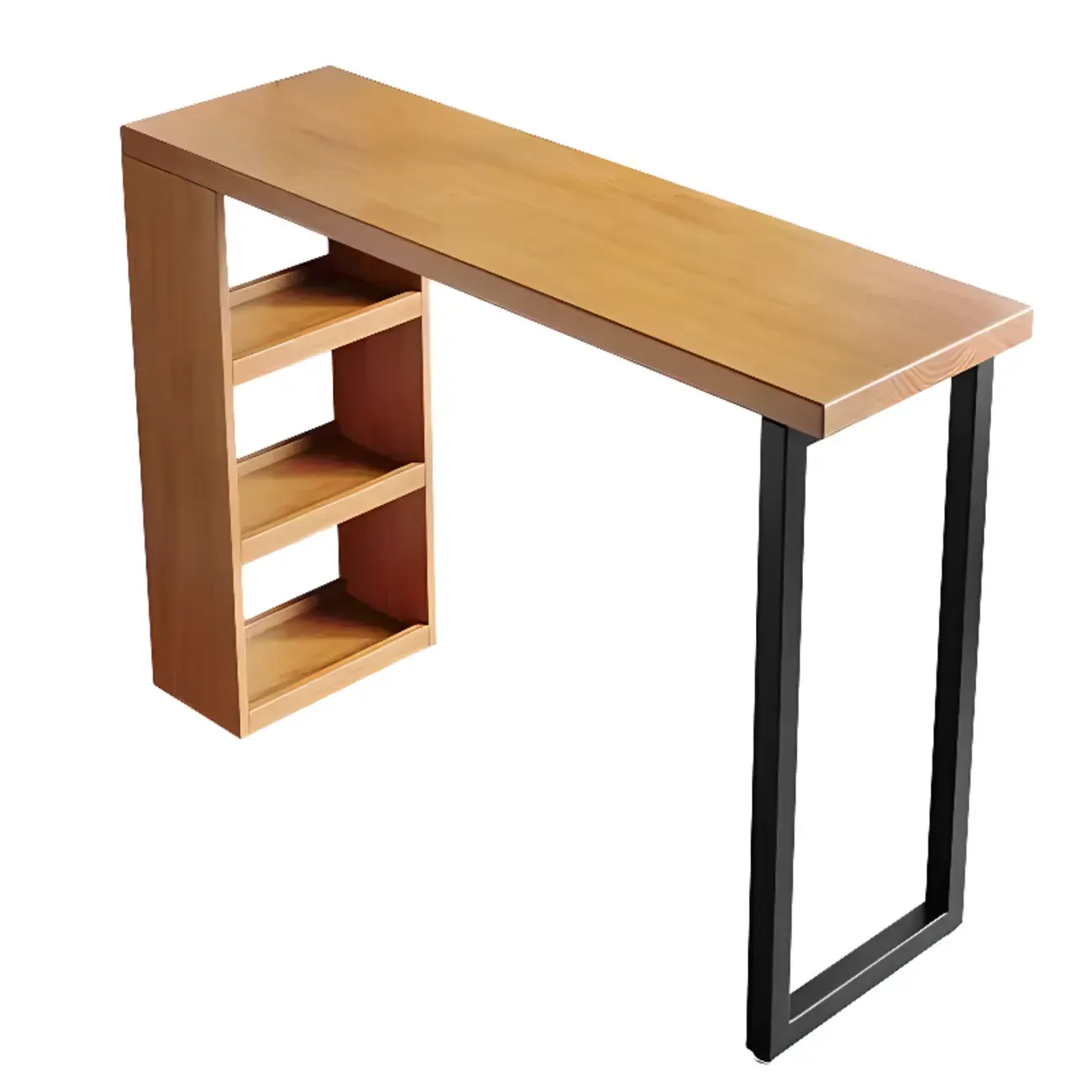 Nordic Pine Wood Rectangular Bar Table with Storage Rack for Dining Room Image - 5