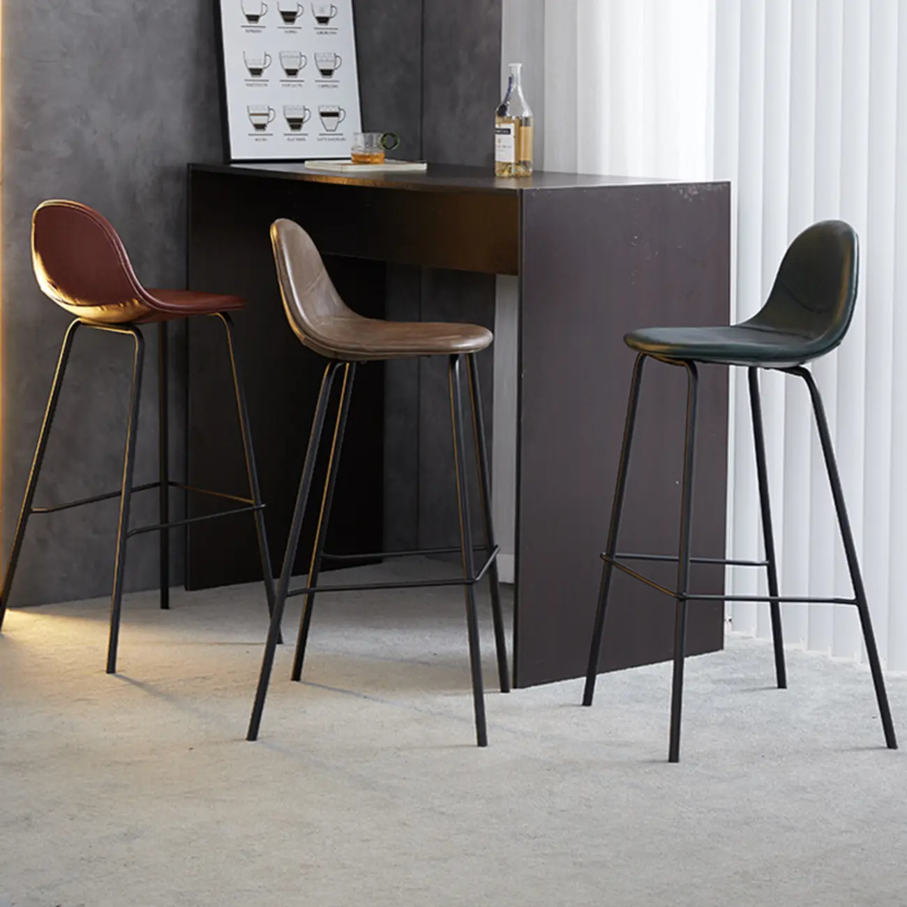 Modern Leather Bar Stools with Backrest for Home Image - 14 | homeyfad