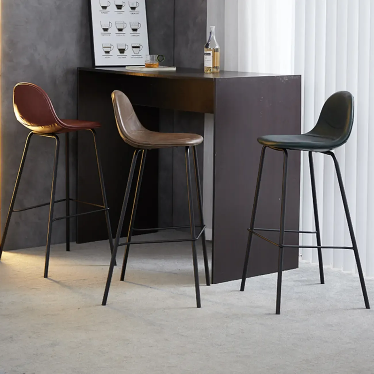 Modern Leather Bar Stools with Backrest for Home Image - 14