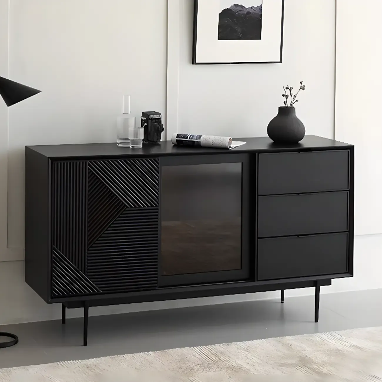 Modern Black Rectangle Cabinet for Living Room with Drawers Image - 1