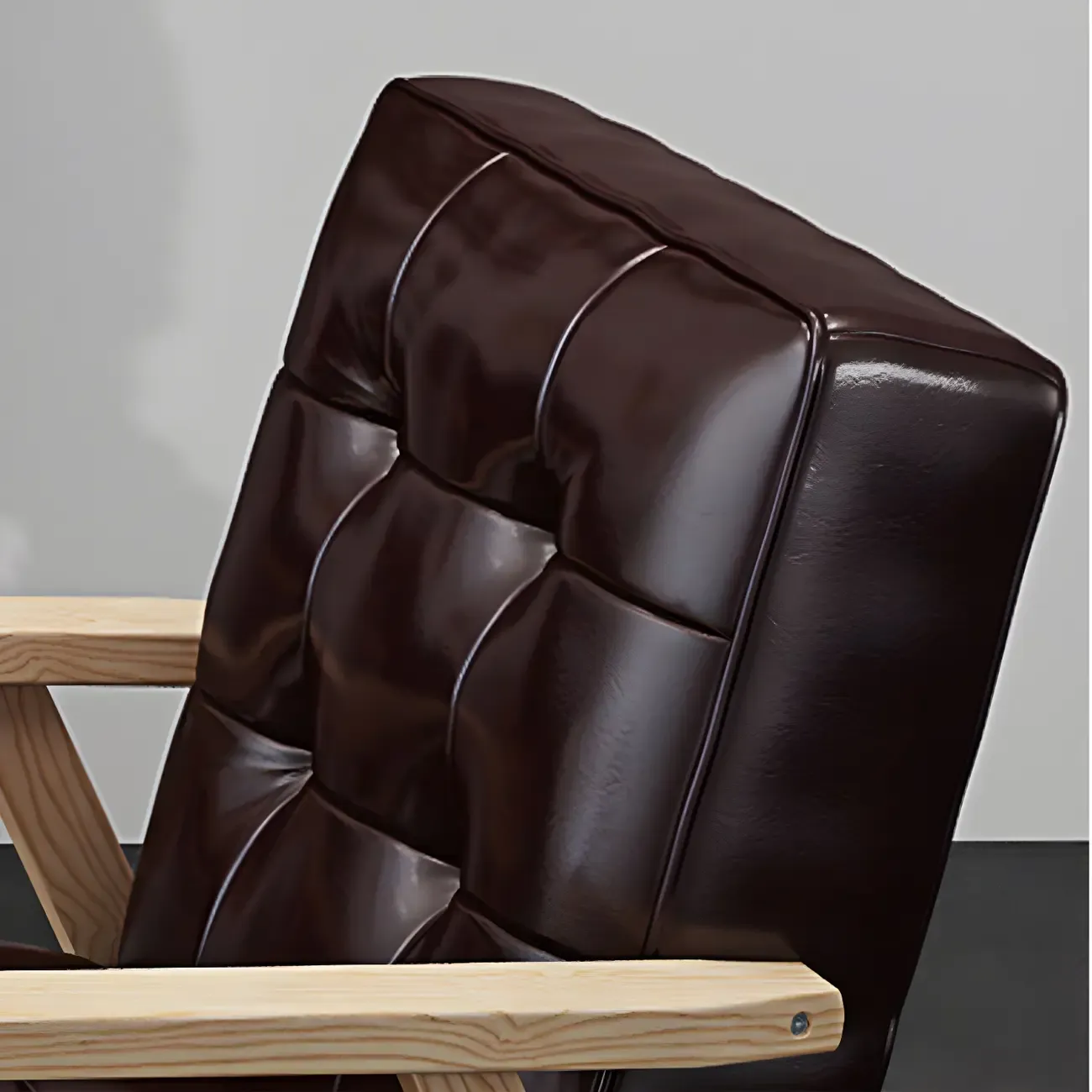 Modern Leather Tufted Accent Chair with Wood Frame Image - 10