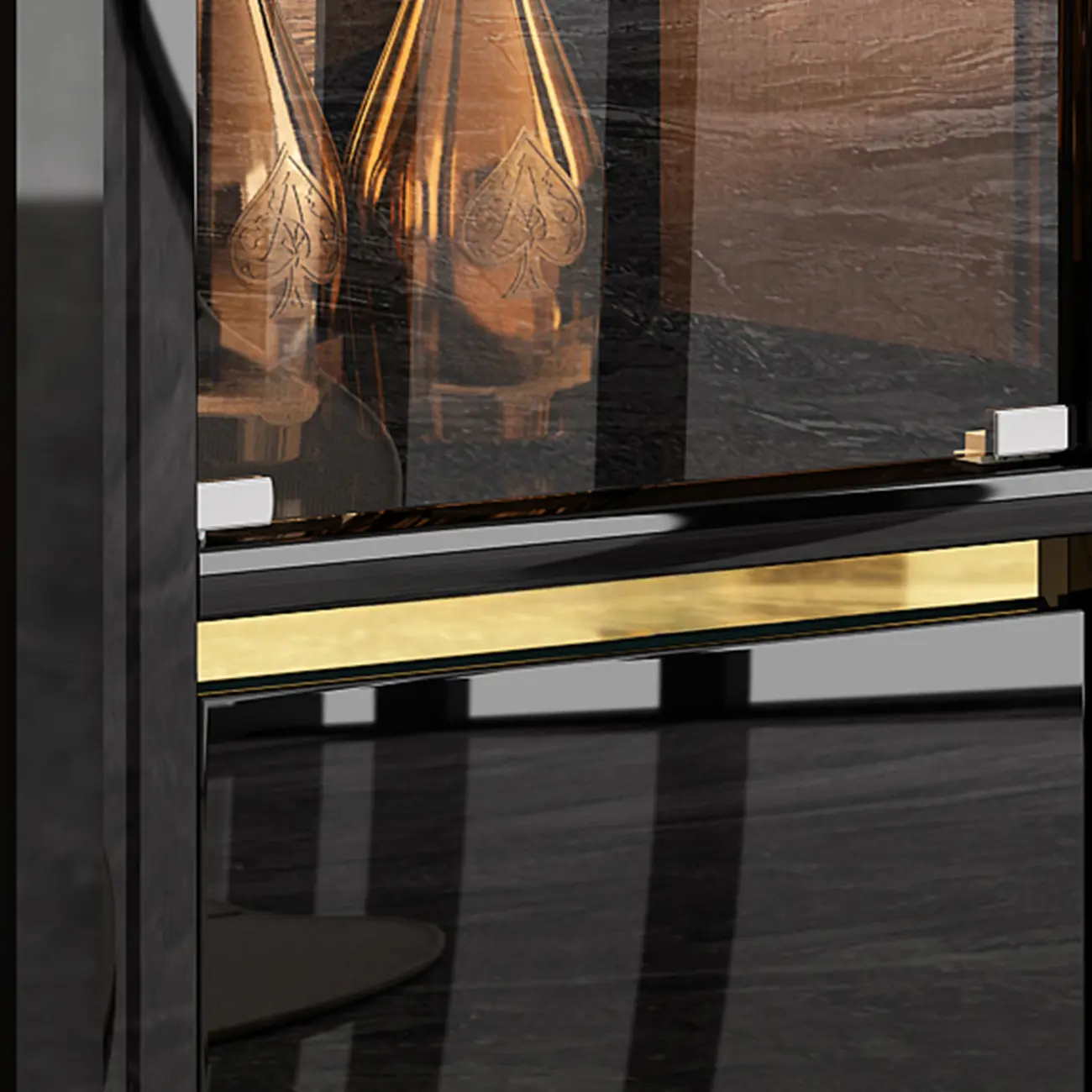 Modern Black Glass Display Cabinet with Storage for Living Room Image - 11 | homeyfad