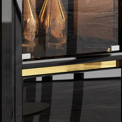 Modern Black Glass Display Cabinet with Storage for Living Room Image - 11