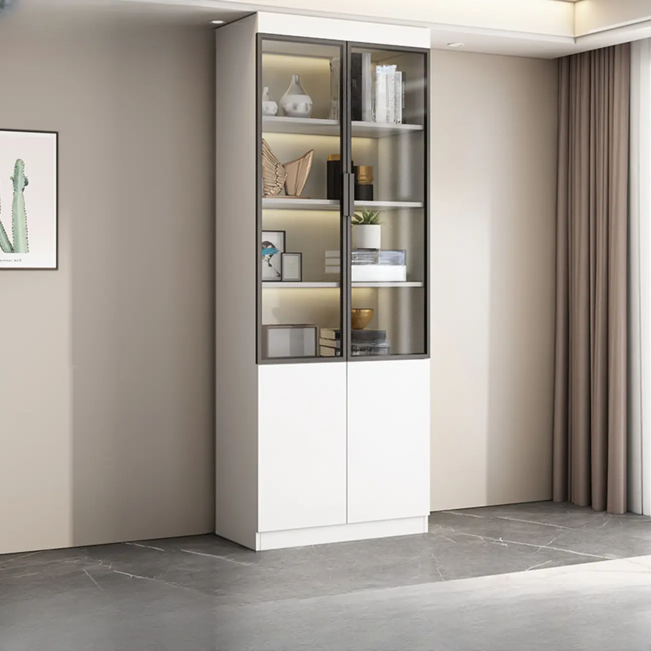 Modern Wooden Display Cabinet with Glass Shelves Image - 16 | homeyfad