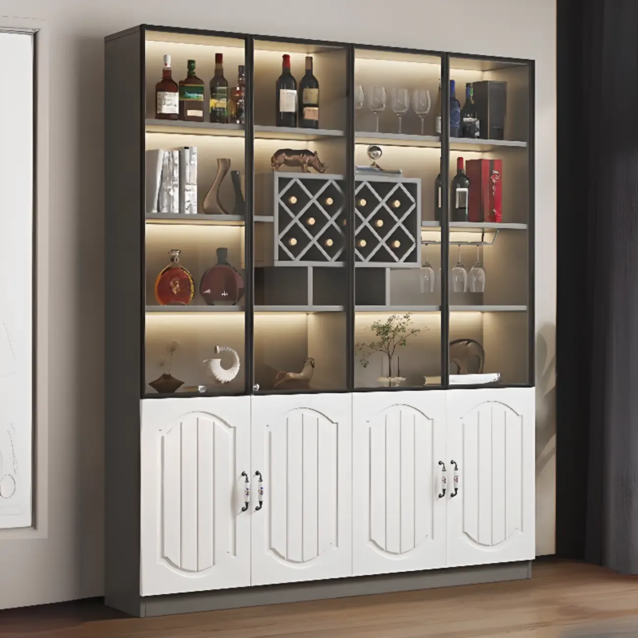 Stylish Glass Display Cabinet with Shelves & Lighting for Kitchen Image - 23