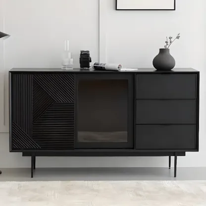 Modern Black Rectangle Cabinet for Living Room with Drawers Image - 2