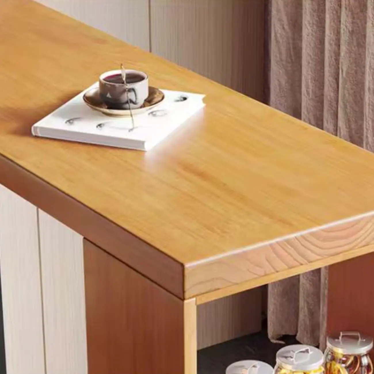 Nordic Pine Wood Rectangular Bar Table with Storage Rack for Dining Room Image - 6 | homeyfad