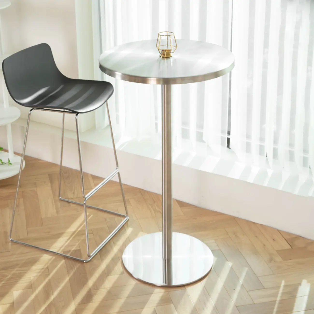 Industrial Stainless Steel Round Bar Table with 3 Pieces for Modern Room Image - 1 | homeyfad
