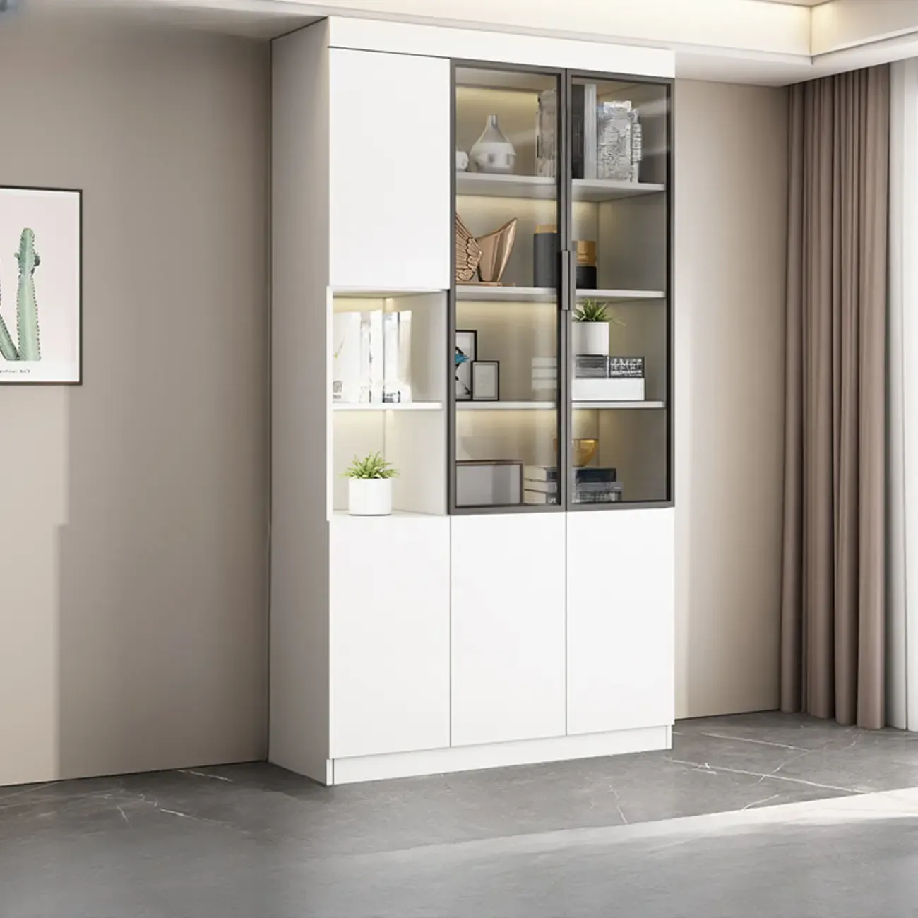 Modern Wooden Display Cabinet with Glass Shelves Image - 17